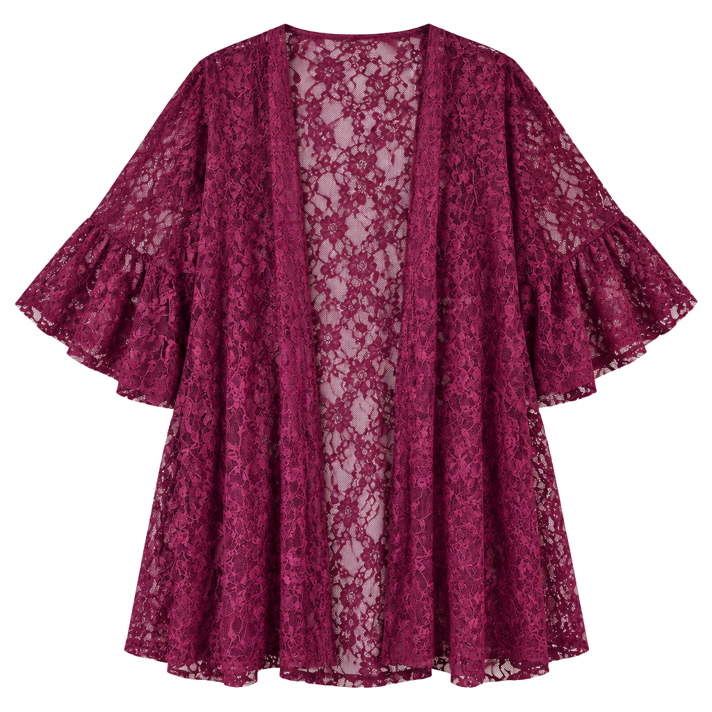 Time and Tru Lace Kimono Cardigan Size S/M Burgundy Open Front 1