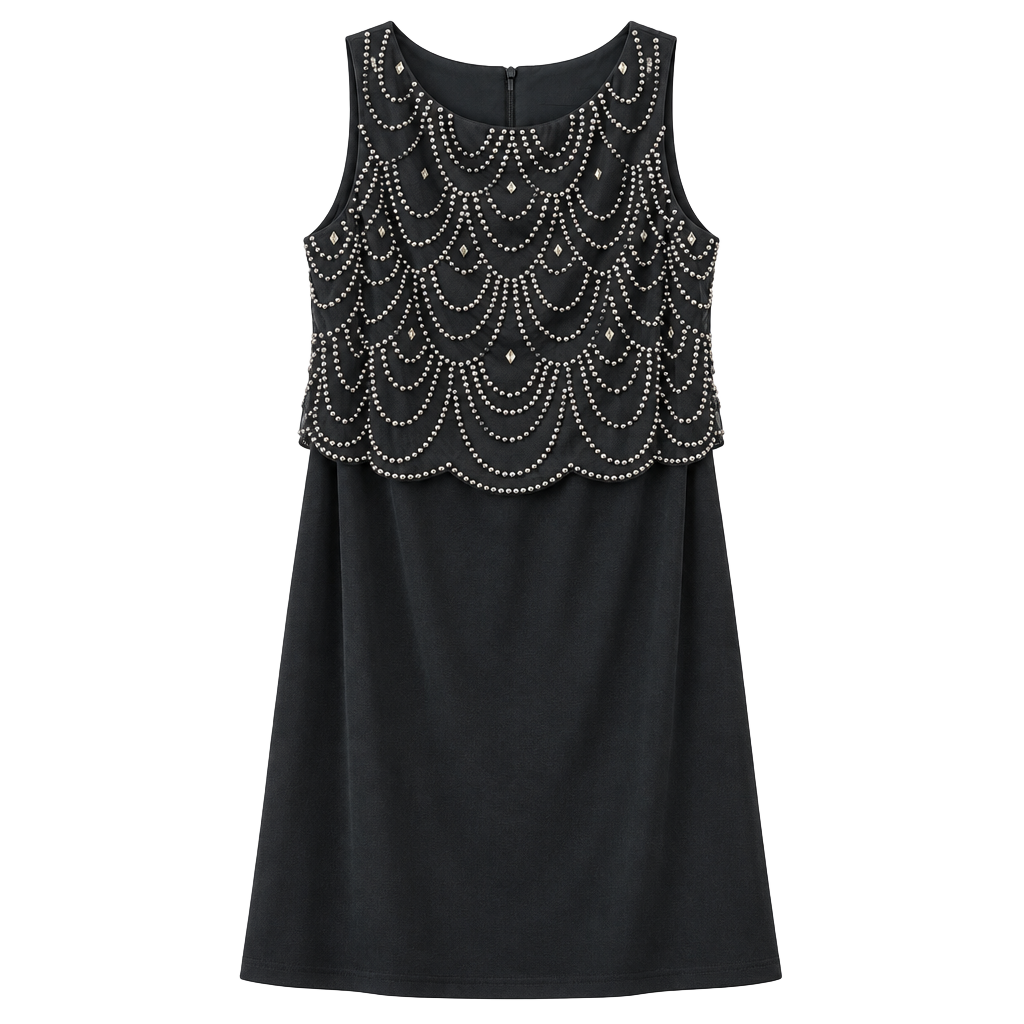 Patra by Joanna Chen Beaded Dress Size 8 Grey Sleeveless Scalloped 1