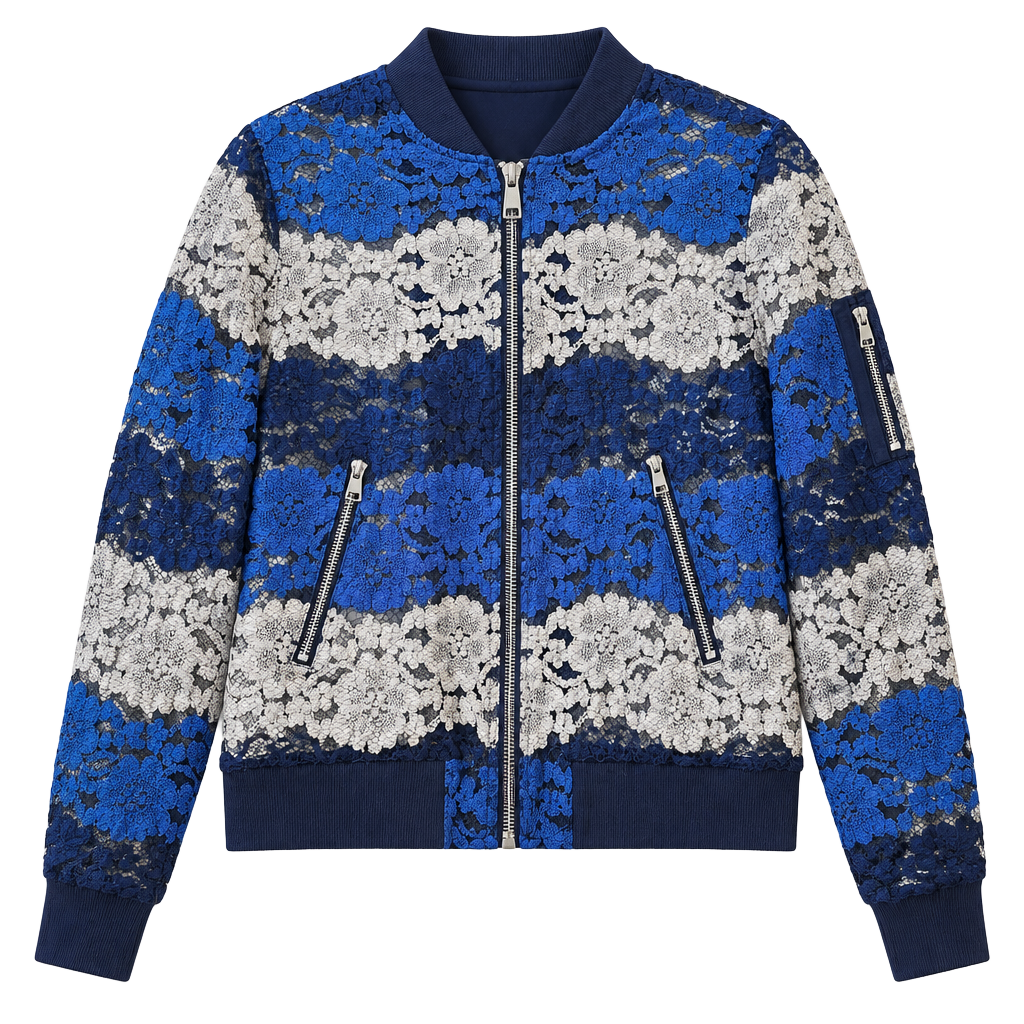 It Girl Lace Bomber Jacket Size S Blue 1