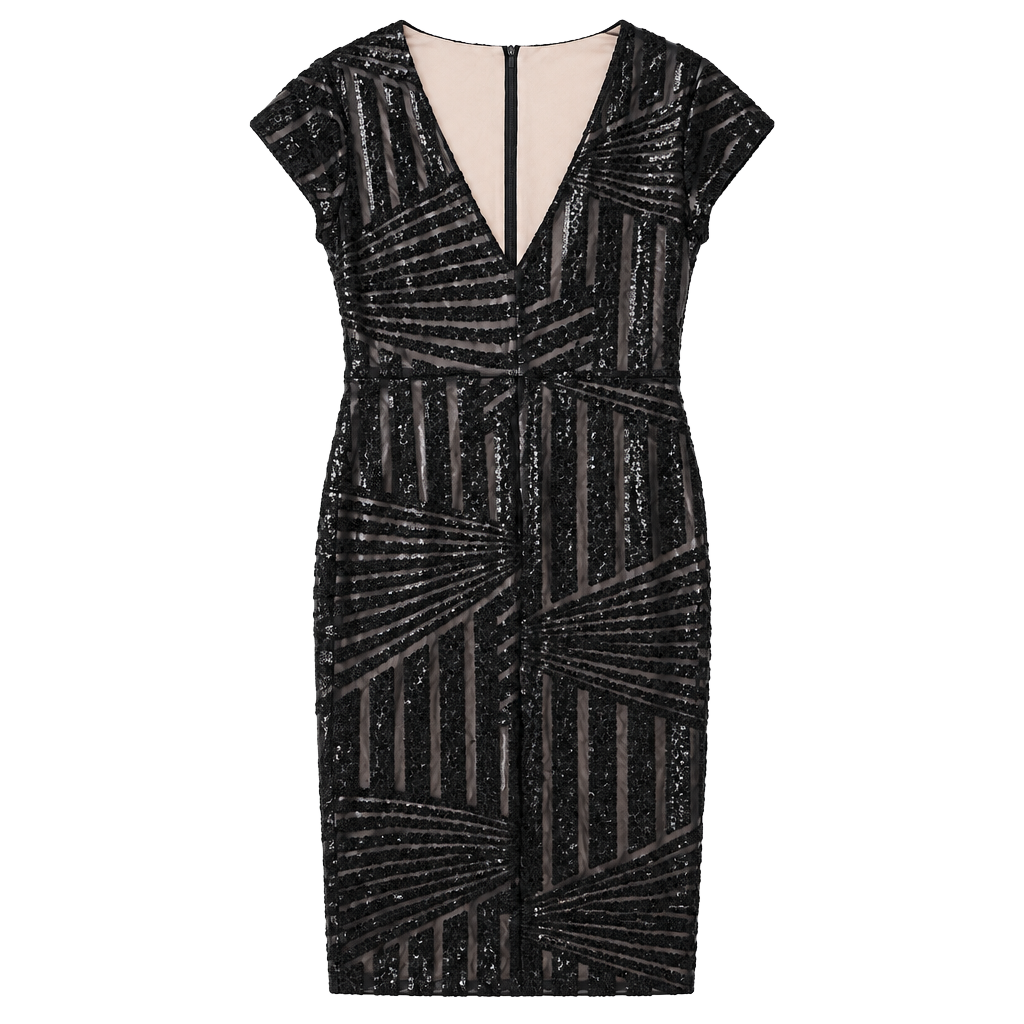 Sequin Dress Size XL Black Nude Midi Cocktail 1