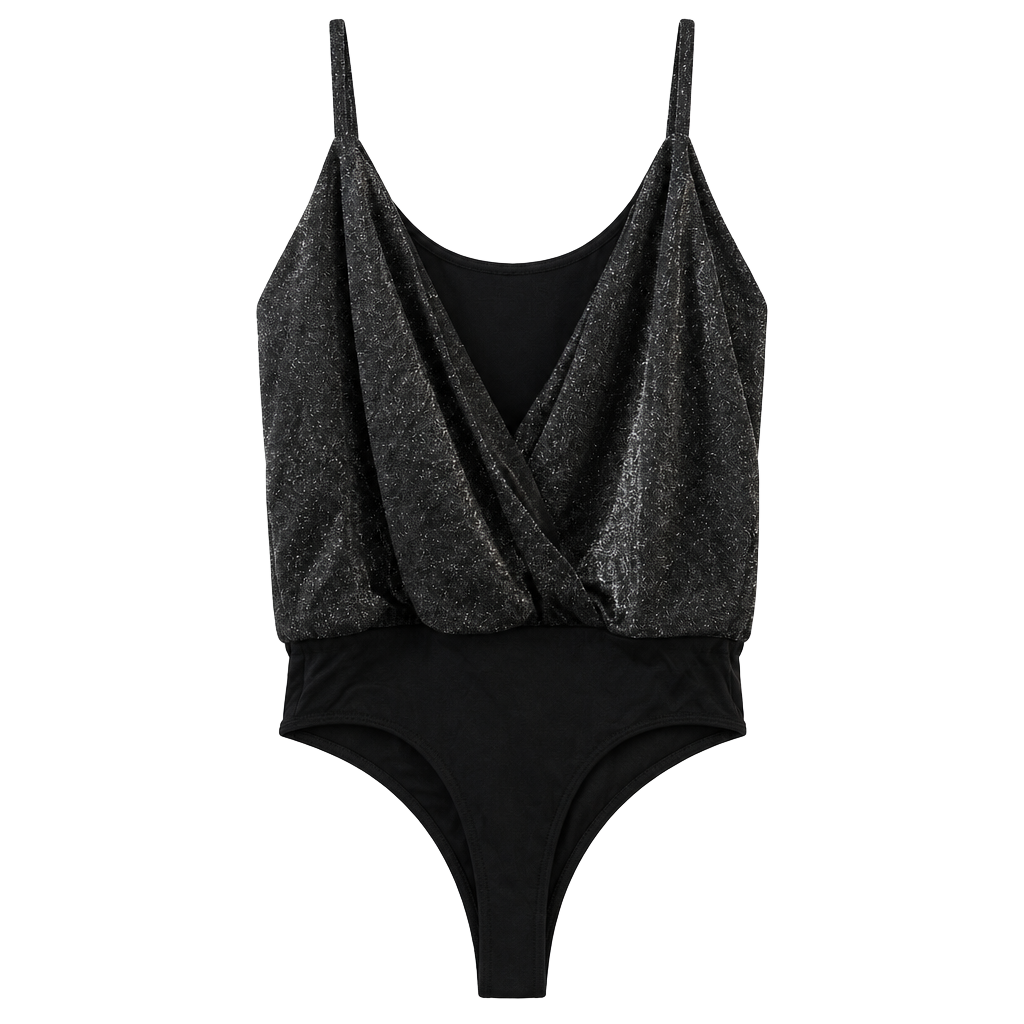 Lulus Cami Bodysuit Size L Black Metallic V-Neck 1
