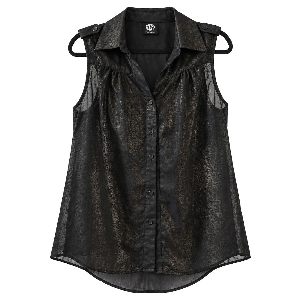 Bobeau Sheer Metallic Blouse Black Gold 1