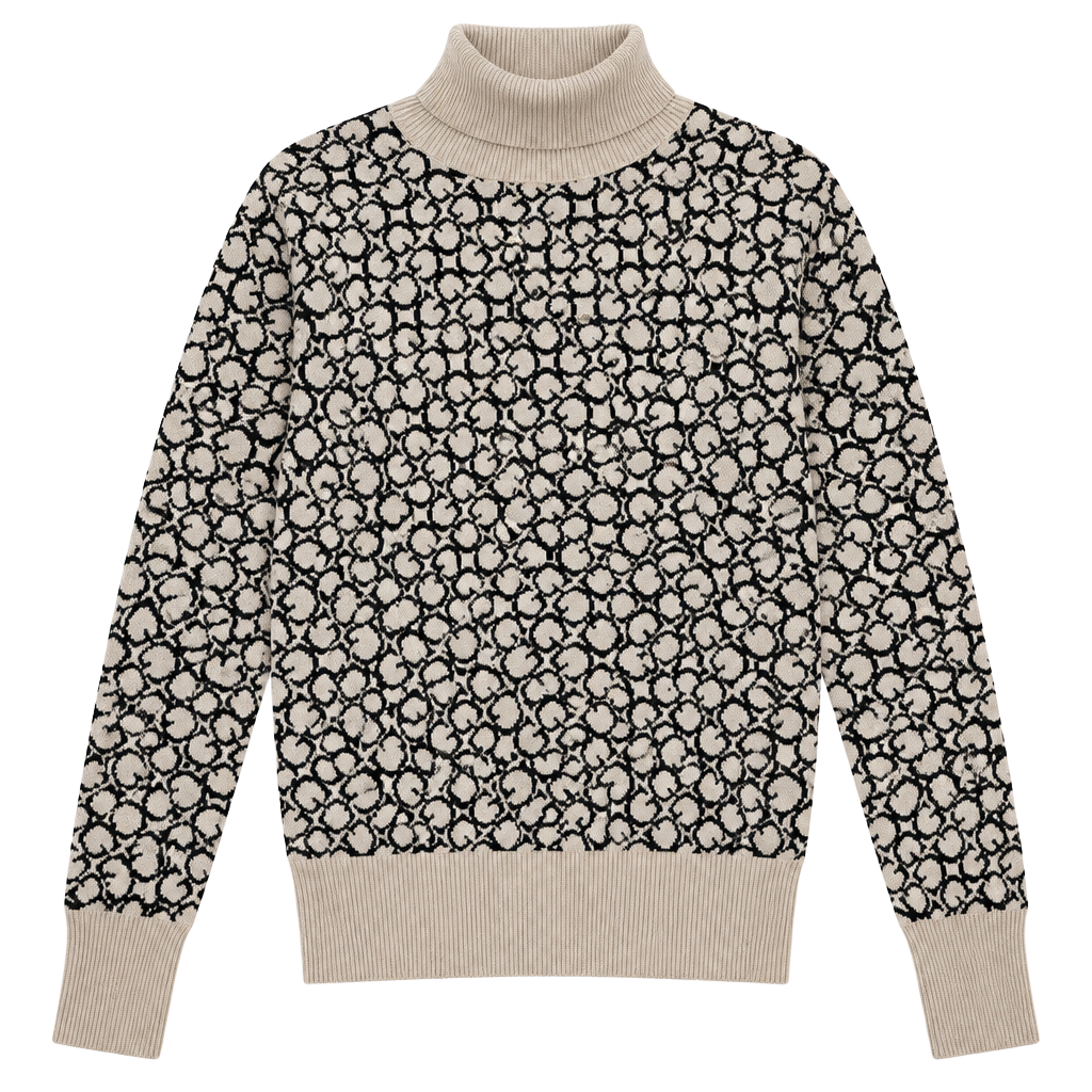Guess Monogram Turtleneck Sweater Size XL Black Beige 1