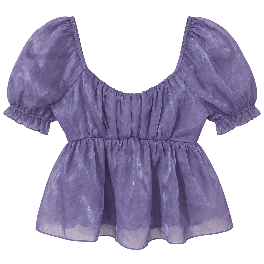 Thirty Thirty Blouse Size M Purple Shimmer Puff Sleeve Square Neck 1
