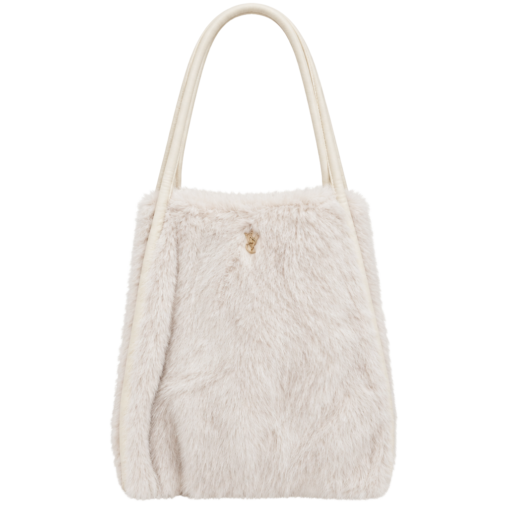 Victoria's Secret Faux Fur Tote Bag Cream Ivory Gold VS Logo New 1