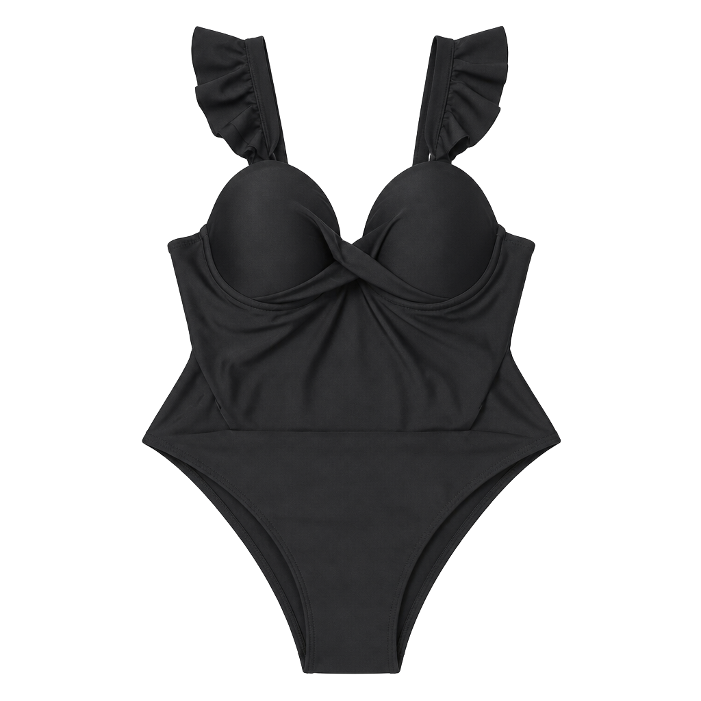 Cupshe Black Twist Front Ruffle Strap One-Piece Swimsuit Size 0X NWT 1
