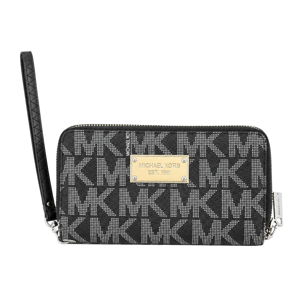 Michael Kors Signature Logo Double Zip Wristlet Wallet Black/Grey 1