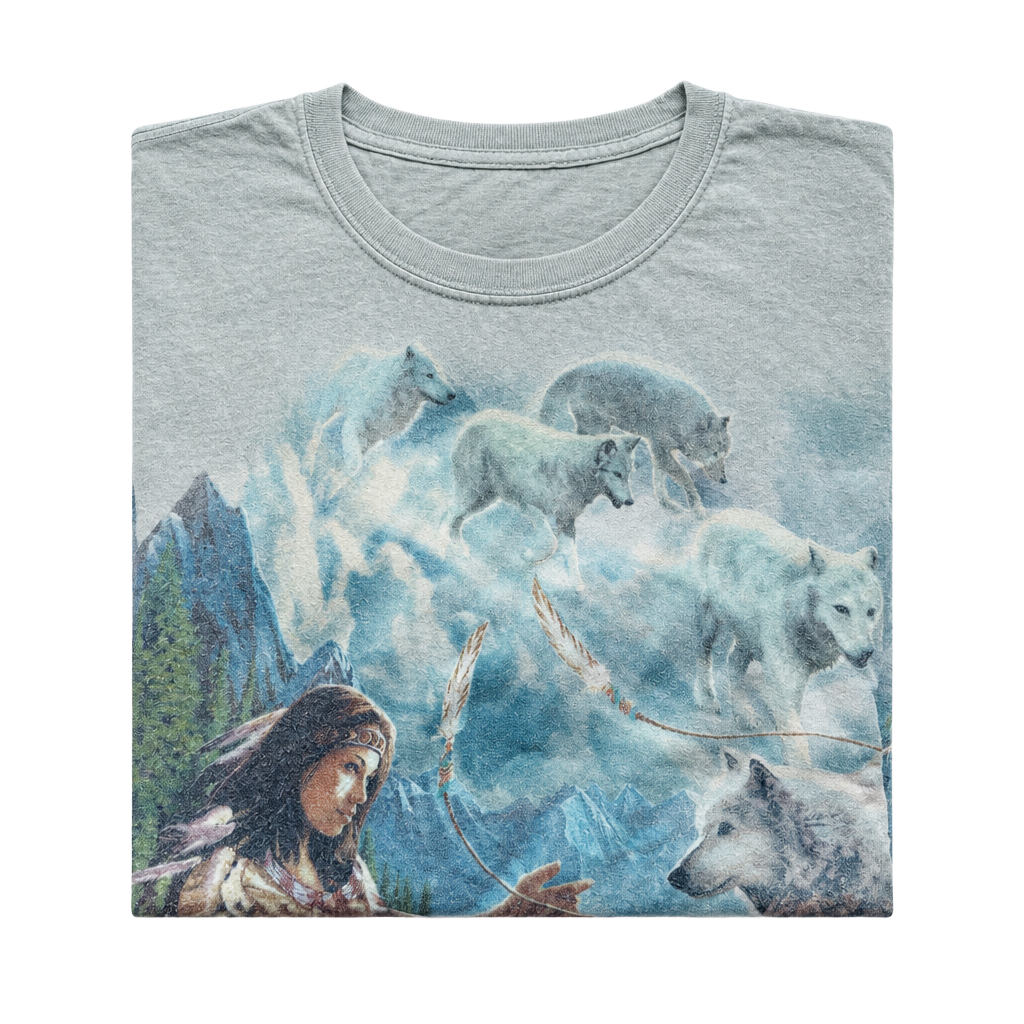 Gildan The Mountain Graphic T-Shirt Size 2XL Native American Wolf Art 1