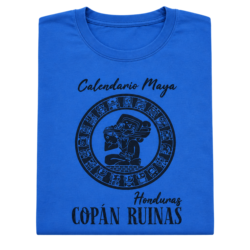 Long Time Copan Ruinas Honduras Mayan Calendar T-Shirt Size XL Blue 1