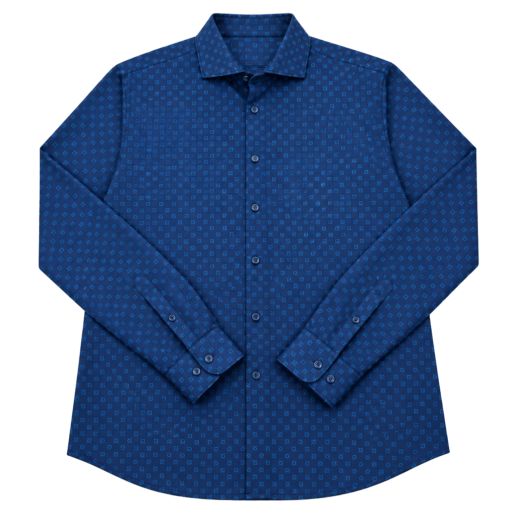 Denim & Flower Ricky Singh Button Down Shirt Size L Blue Geo Print 1