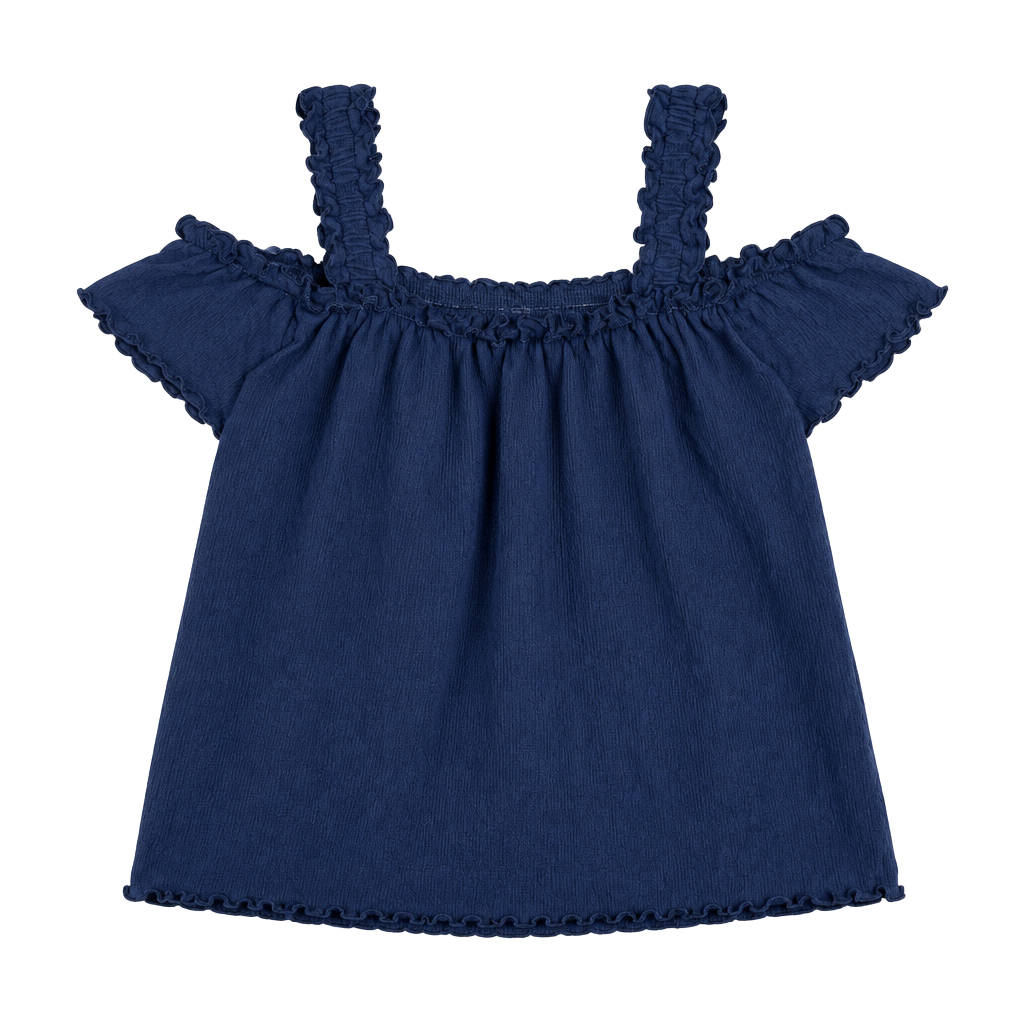 SO Cold Shoulder Ruffle Top Size L 10/12 Navy Blue 1