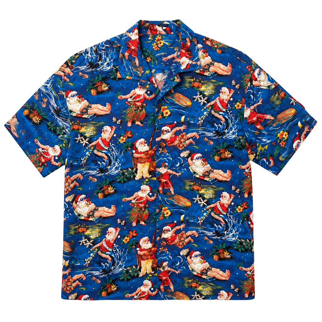 Max Boxxer Surfing Santa Hawaiian Shirt Size L Blue Christmas Aloha 1
