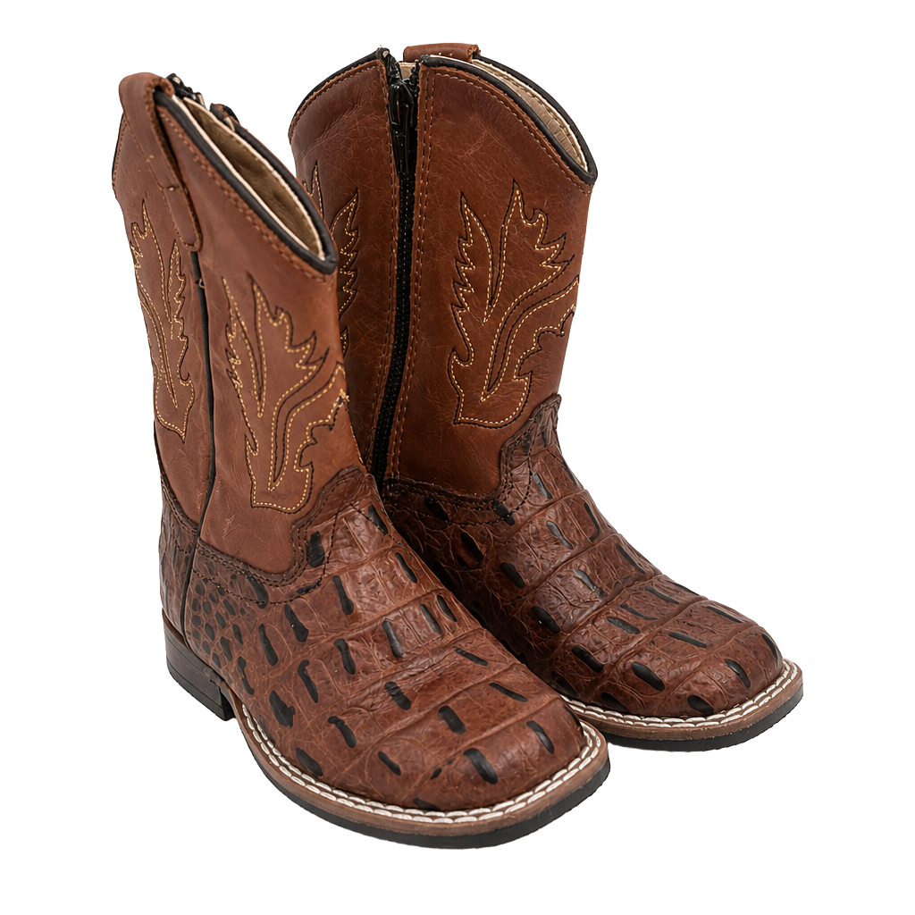 Old West BSI1830 Brown Caiman Print Square Toe Western Boots child Size 8.0-D 1