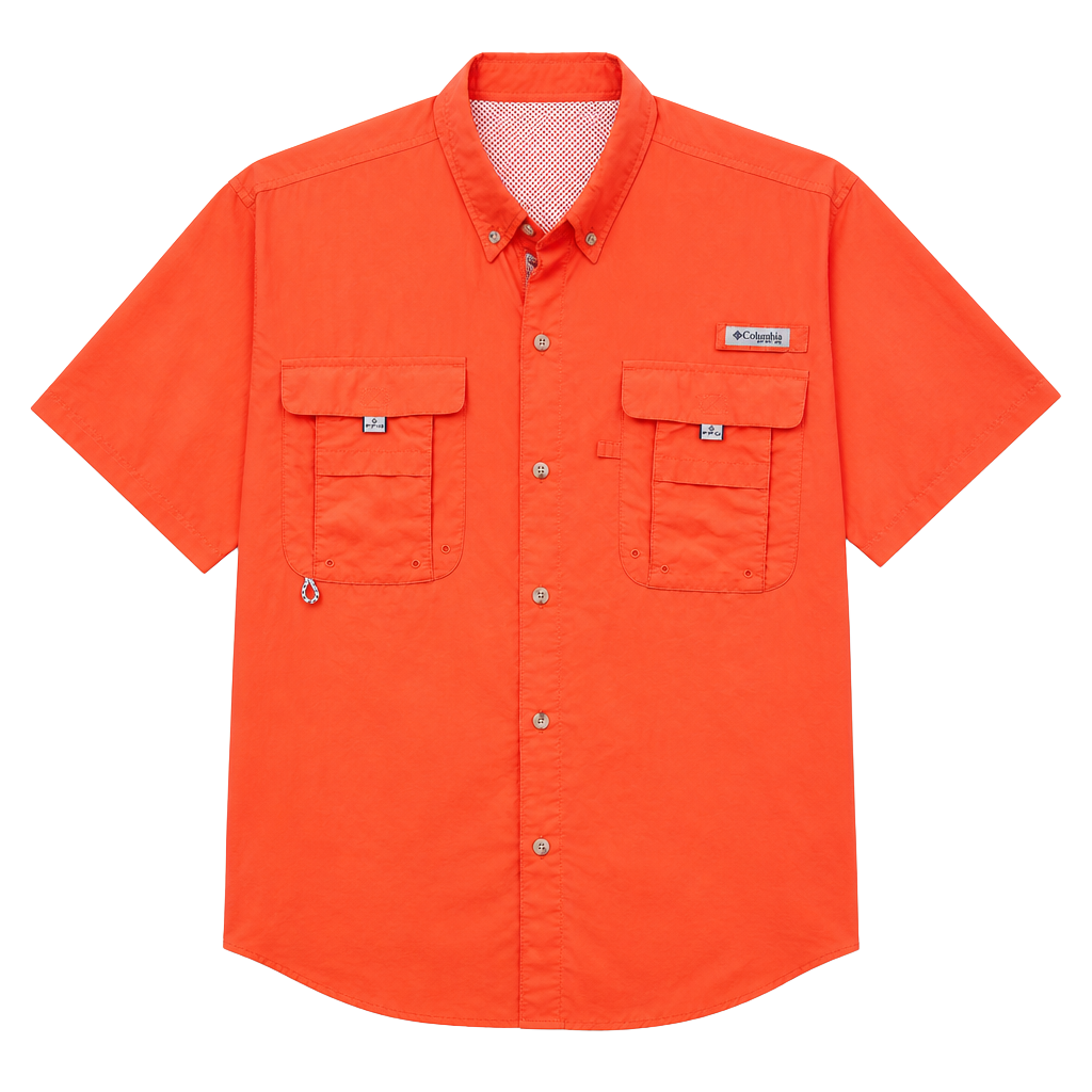 Columbia PFG Omni-Shade Button-Up Shirt Orange Short Sleeve 1