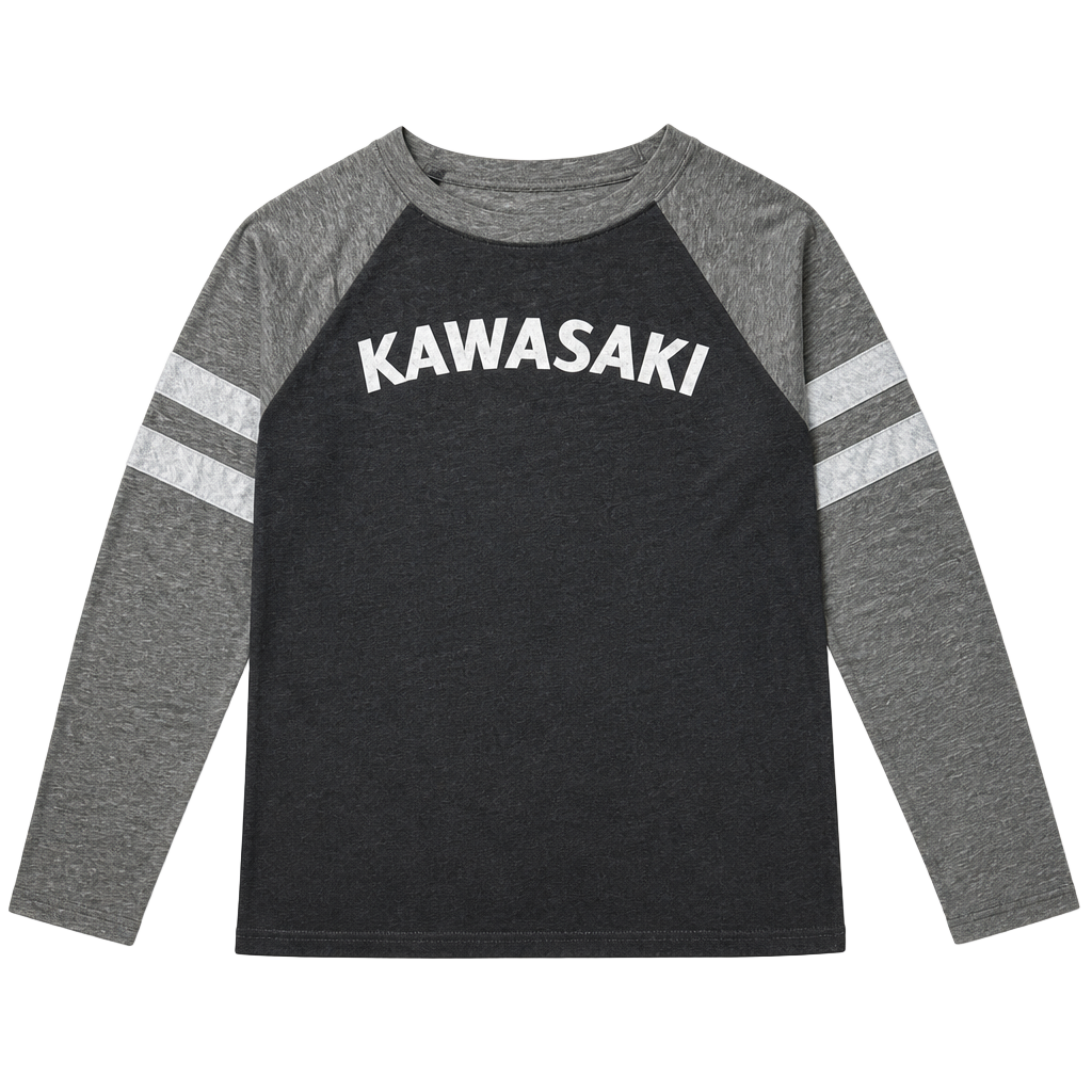 Kawasaki Long Sleeve Baseball T-Shirt Gray Black 1