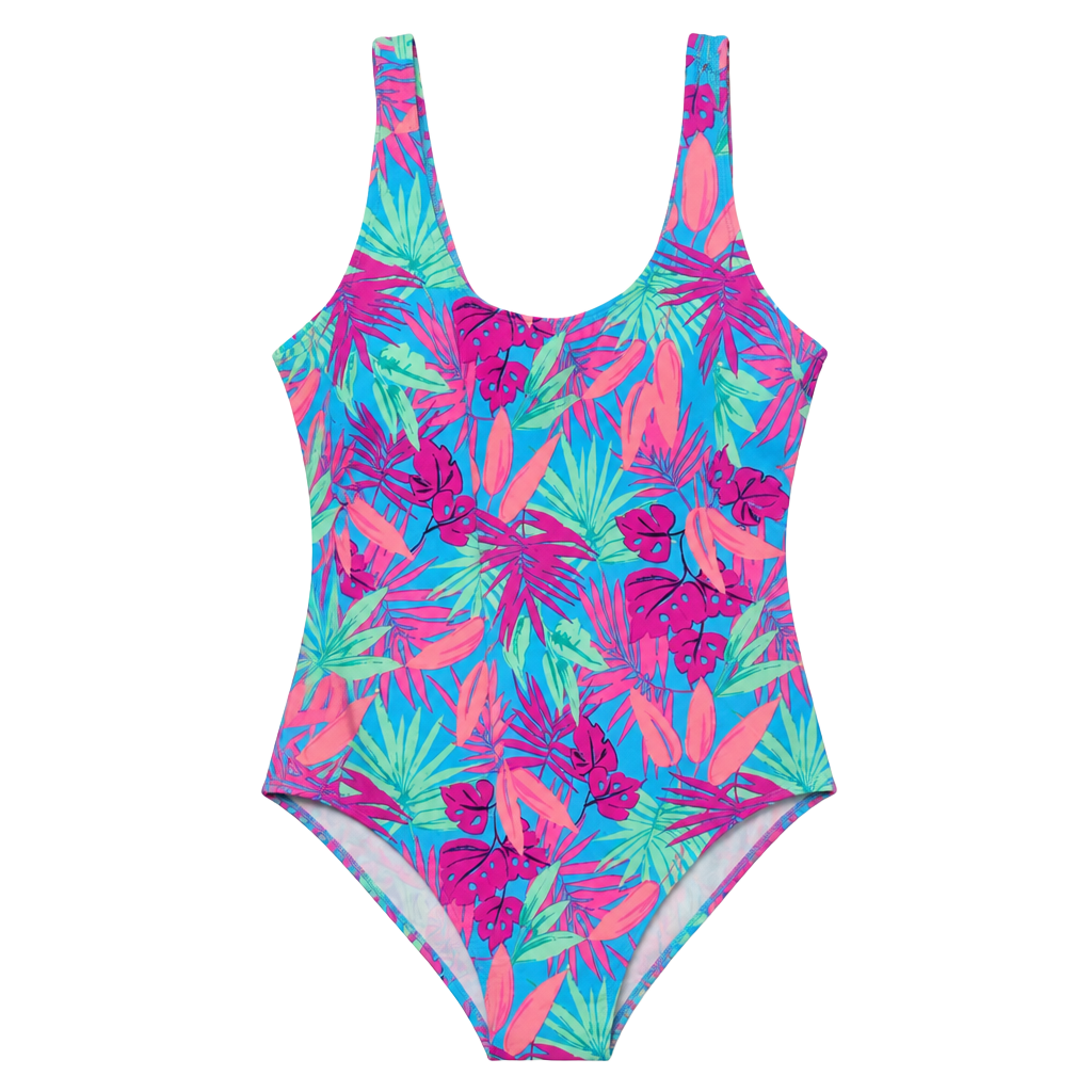 Lands' End One Piece Swimsuit Size 16 Turquoise Tropical Palms 1