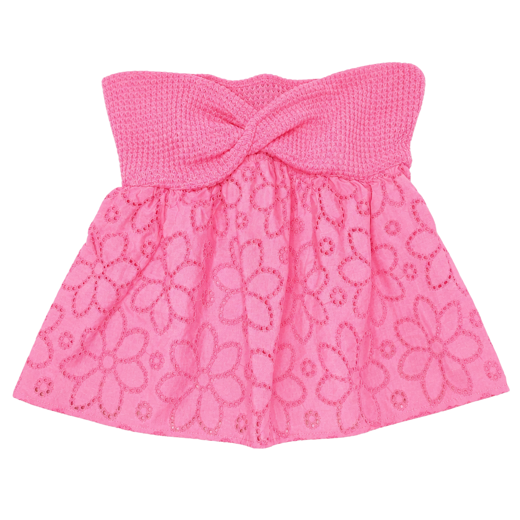 SHEIN Pink Floral Eyelet Twist Knot Strapless Bandeau Top Size M 1
