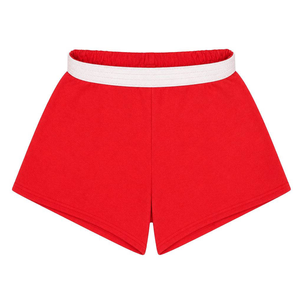 Soffe Red Authentic Cheer Shorts with White Elastic Waistband 1