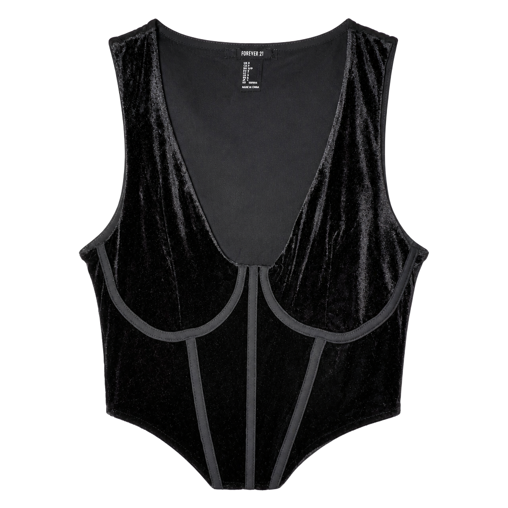 Forever 21 Velvet Bustier Corset Cropped Tank Top Black Size S 1