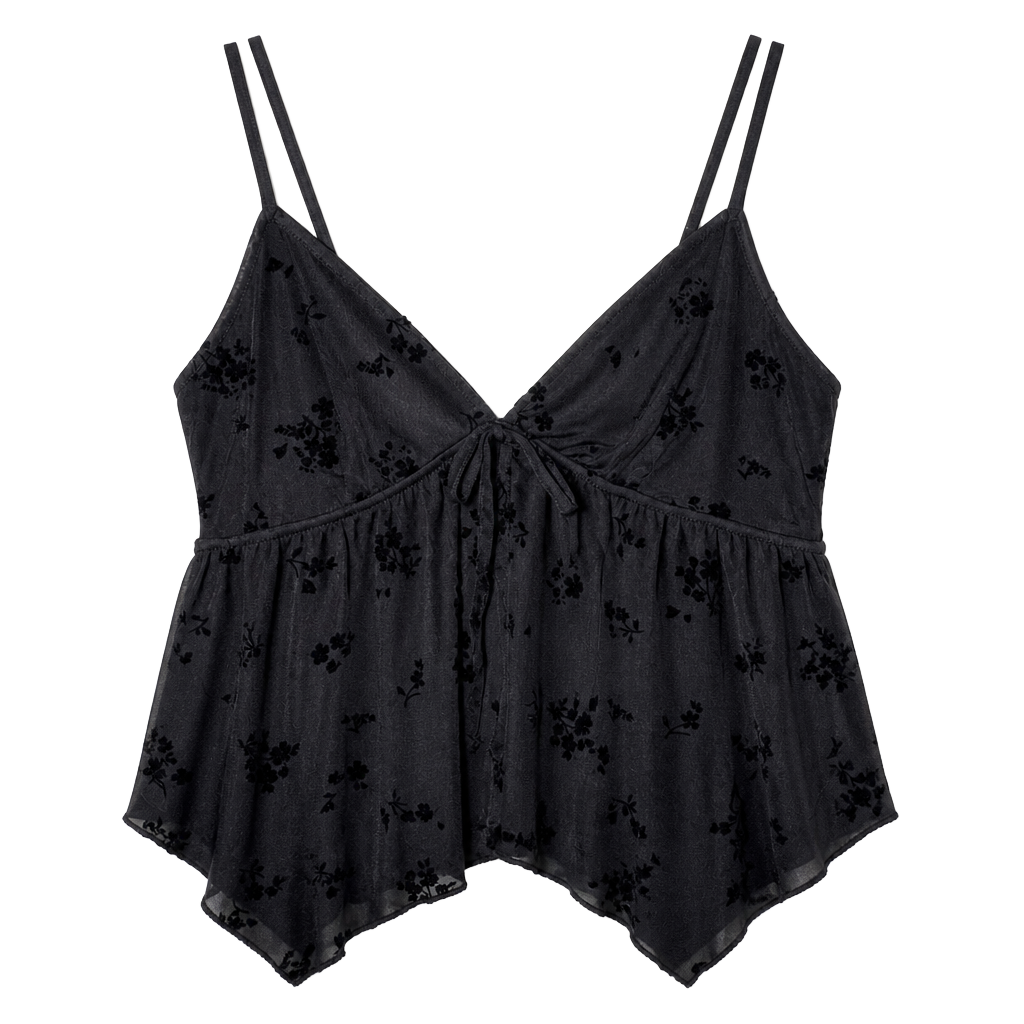 No Boundaries Black Floral Mesh Sharkbite Cami Tank Top 1