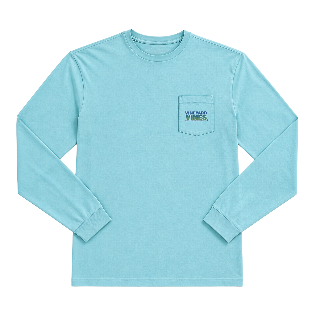 Vineyard Vines Long Sleeve Pocket Tee Light Blue Size L 1