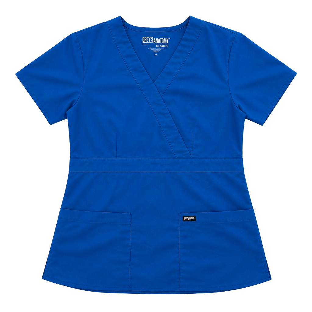 Grey's Anatomy by Barco Women's Royal Blue Mock Wrap Scrub Top Style 4153 Size M 1
