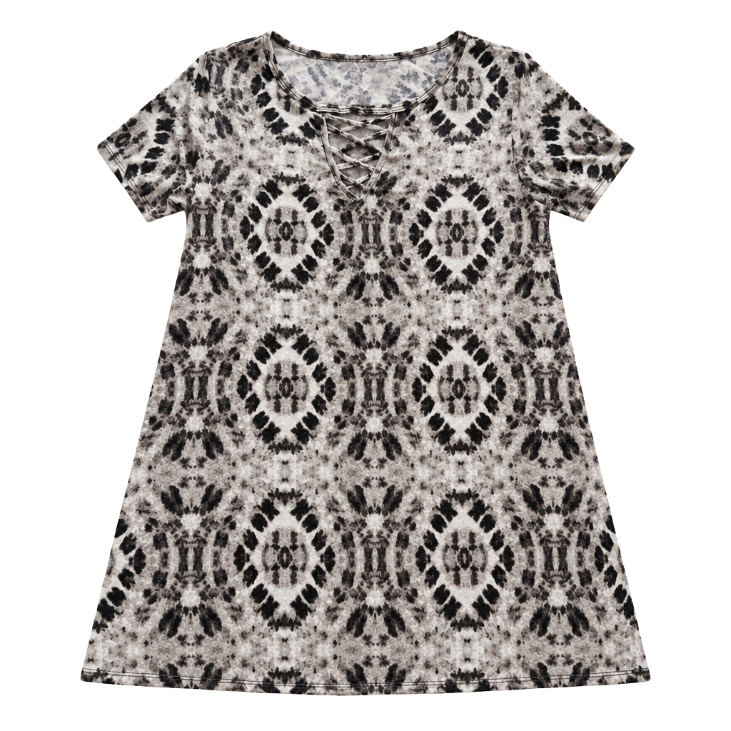 Dept 22 T-Shirt Size M Black White Tie Dye Lace Up Neck Short Sleeve 1