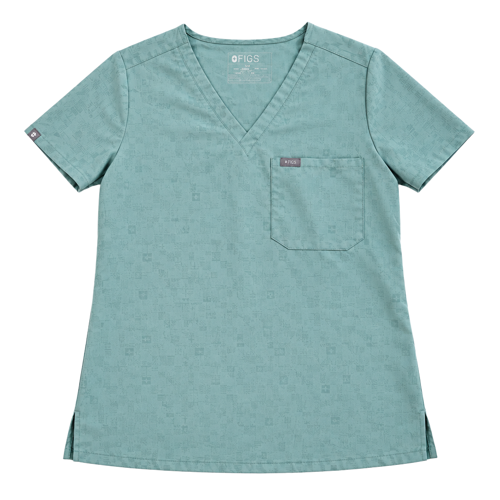 Figs Catarina Scrub Top Jade Green V-Neck 1-Pocket 1