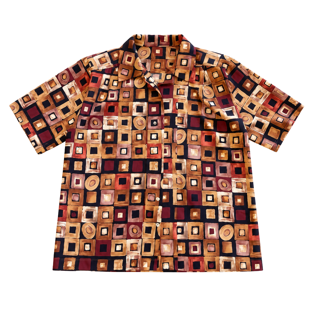Truffles By Yb Geometric Shirt Size L Brown Vintage Short Sleeve Top 1