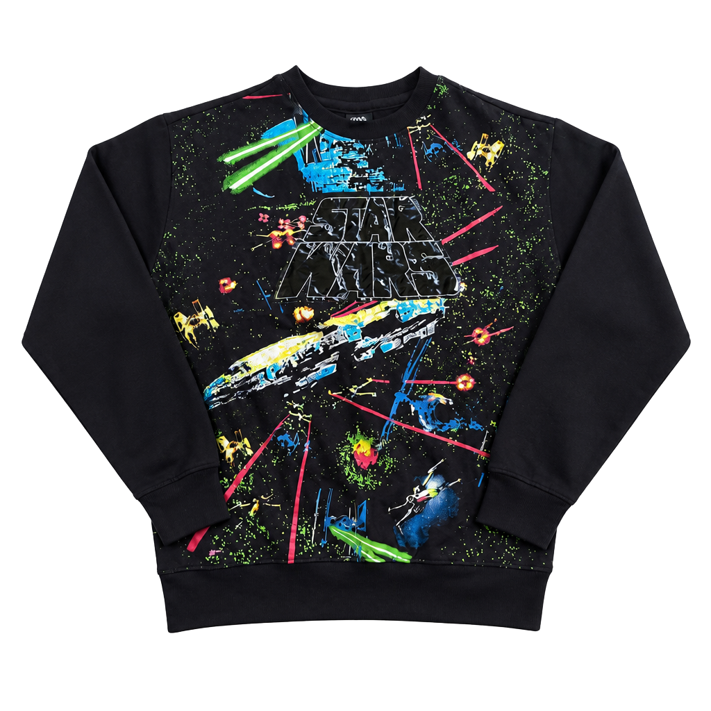 Star Wars Death Star Attack Galaxy Graphic Print Black Crewneck Sweatshirt XS 1