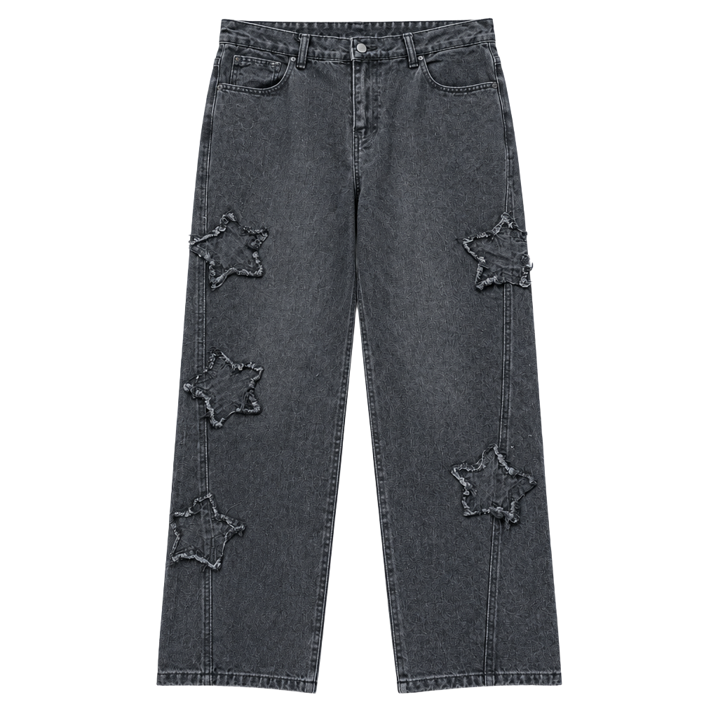 Black Star Patch Wide Leg Denim Pants Large 1
