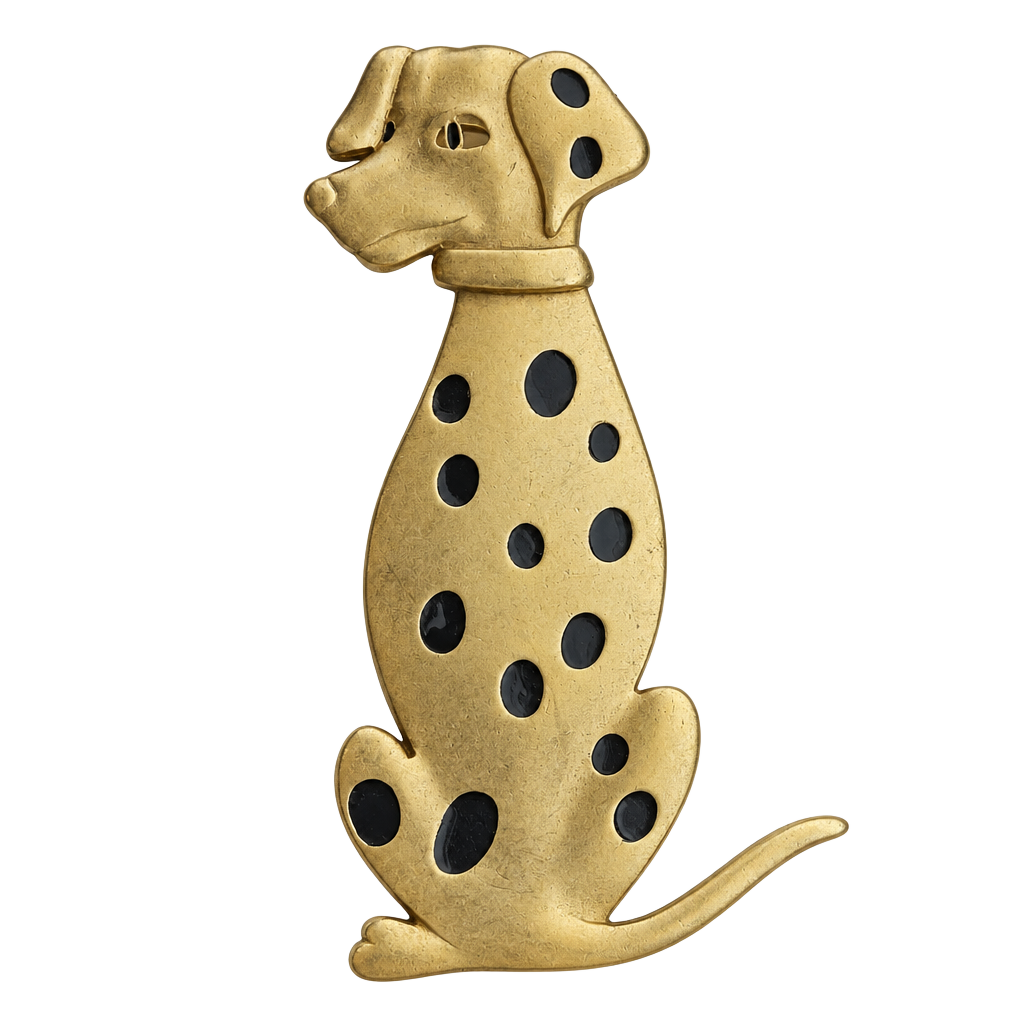 Vintage Dog Brooch Dalmation Brushed Gold Tone Black Spots Articulated Head 3.5, 1
