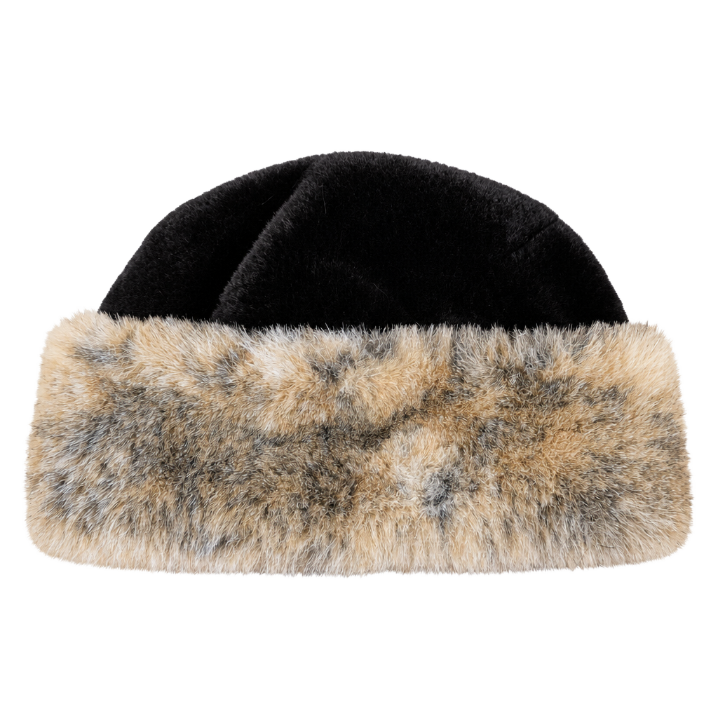 Vintage Faux Fur Pillbox Hat Black Velvet Winter Cap Russian Style 1