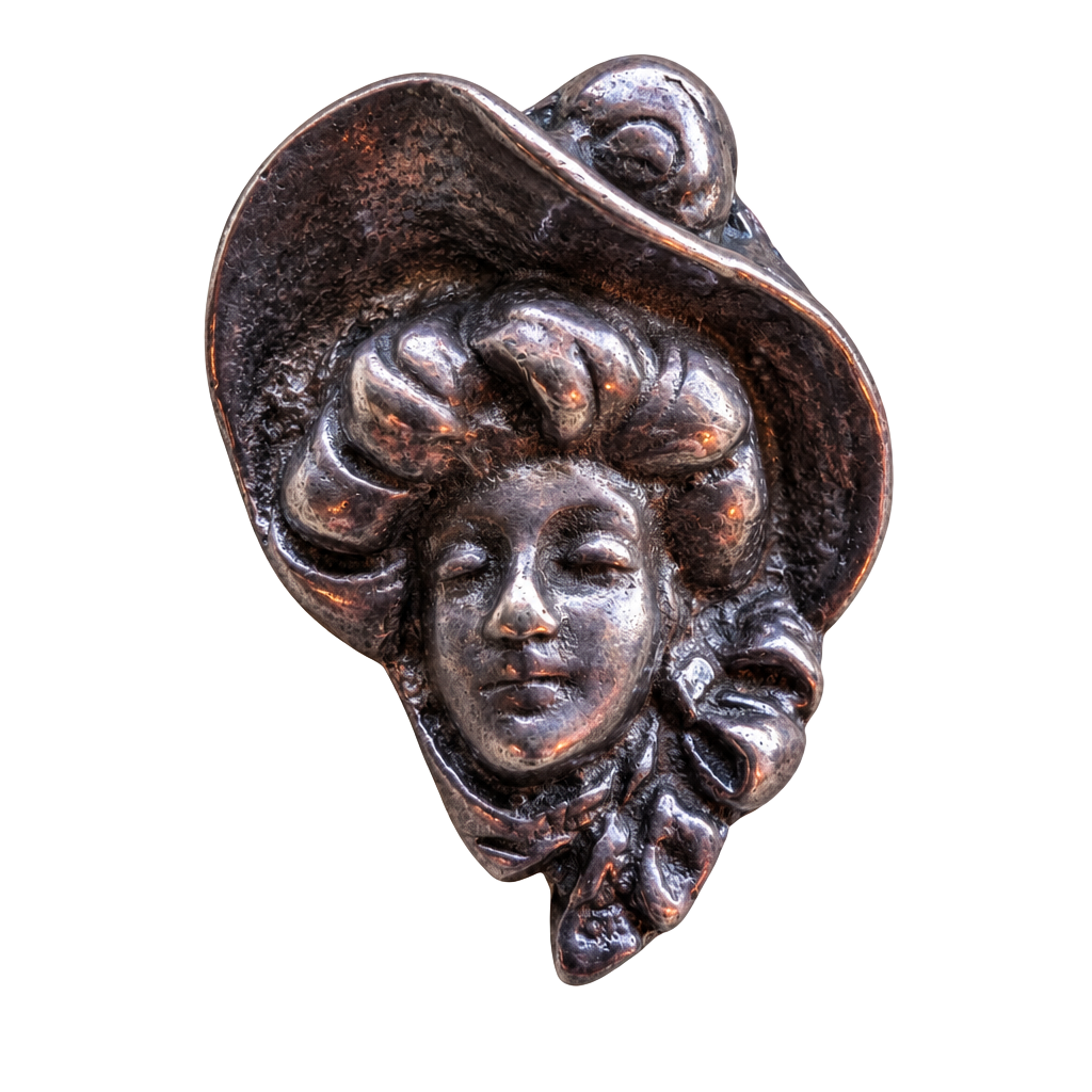 Art Nouveau Sterling Silver Gibson Girl Lady Face Hat Brooch Pin 1