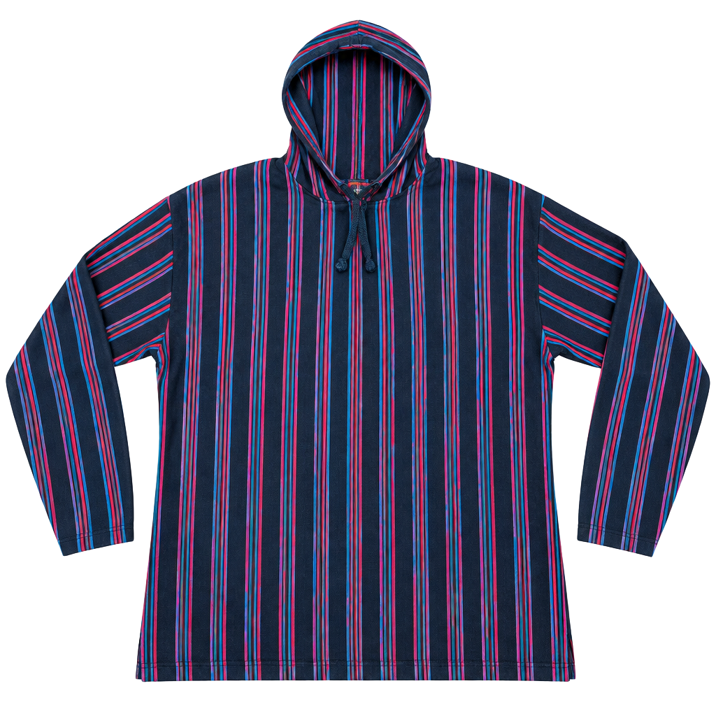 90s Vintage Shah Safari Sportswear Striped Baggy Shirt Size L Cotton Poncho Hoodie 1
