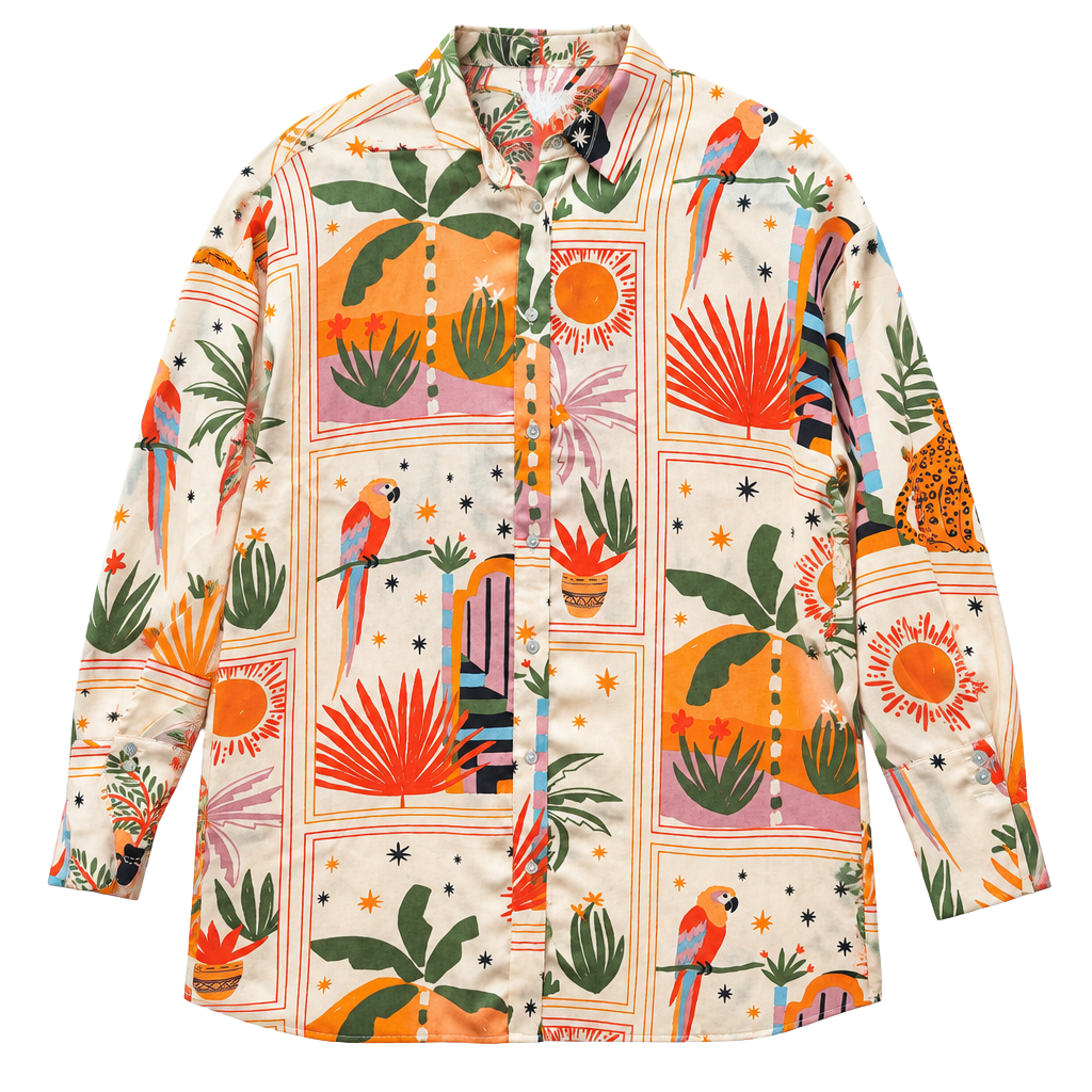 House of Harlow 1960 Tropical Print Button-Up Shirt Size M 1