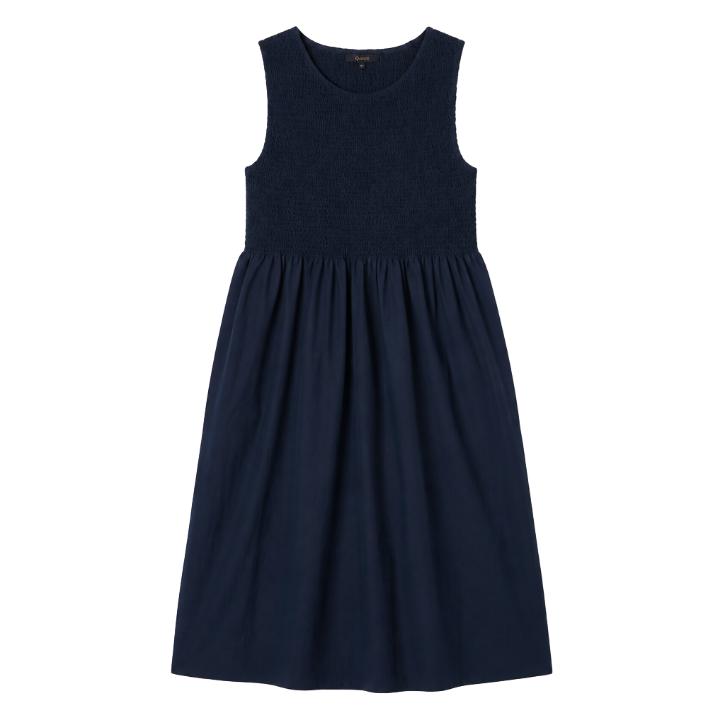 Quince Organic Cotton Poplin Smocked Midi Dress Size XS Black 1