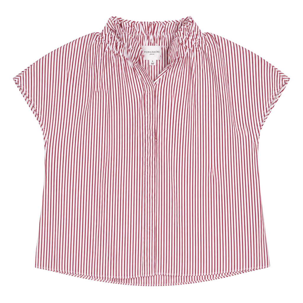 Pomander Place Red and White Stripe Ruffle Collar Short Sleeve Top 1