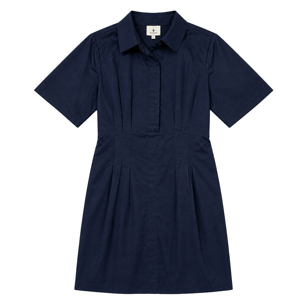 Tuckernuck Shirt Dress Size M Navy Blue Pleated Short Sleeve New 1