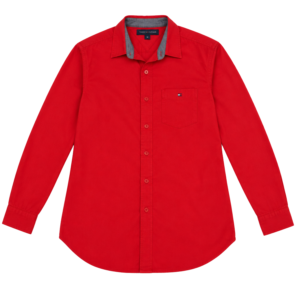 Tommy Hilfiger Long-Sleeve Button-Up Shirt Size S Red 1
