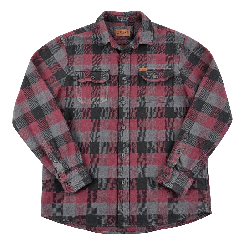 Orvis Heavy Flannel Shirt Size M Burgundy Plaid 1