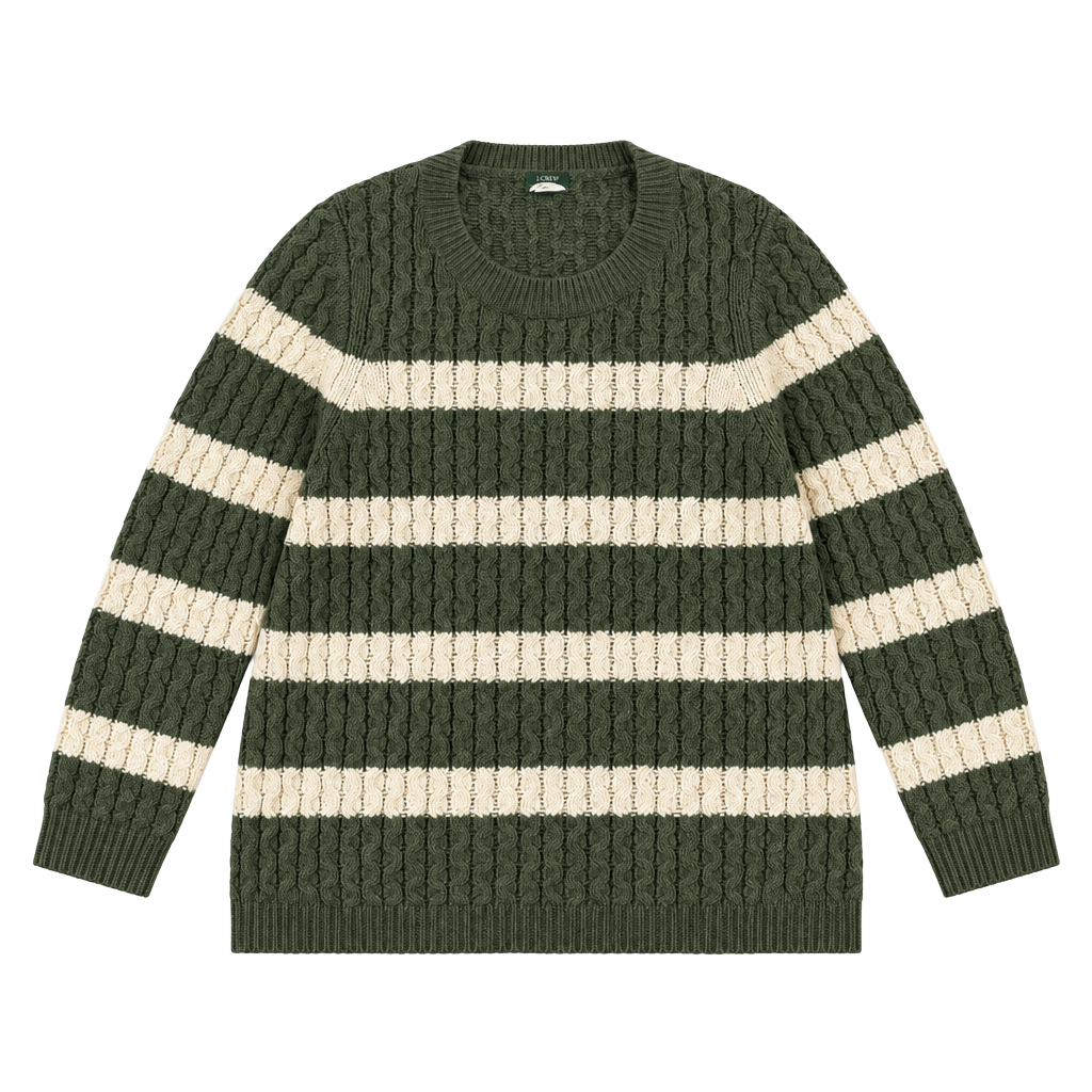 J. Crew Merino Wool Cable Knit Stripe Sweater Size M women’s 1