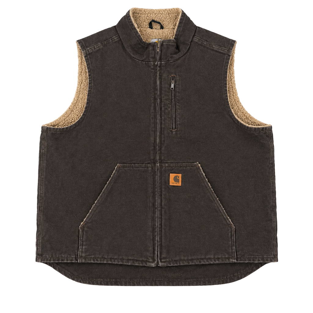 Vintage Carhartt Mock Neck Sherpa Lined Vest Brown XL 1