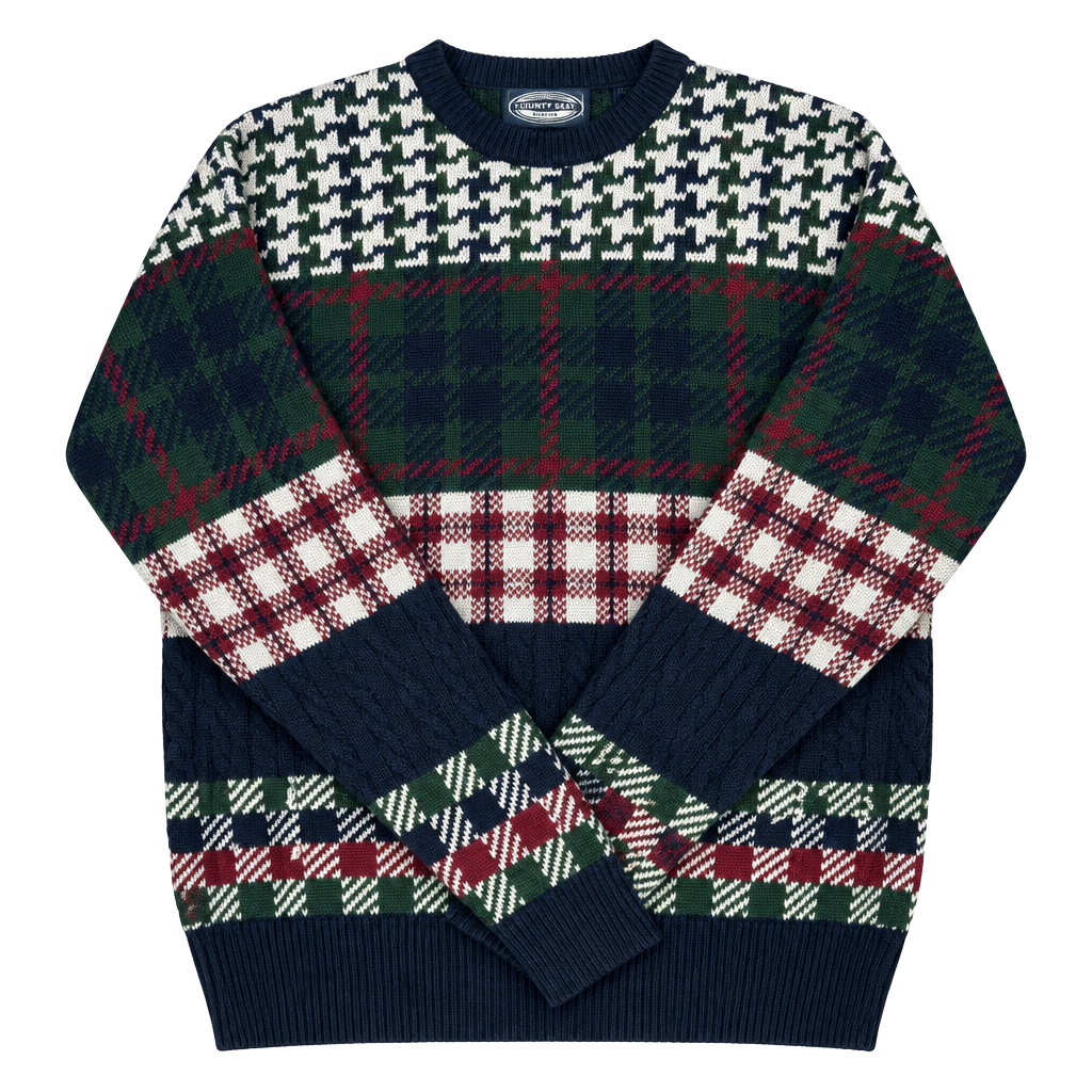 Vintage County Seat Plaid Houndstooth Sweater Size XL 1
