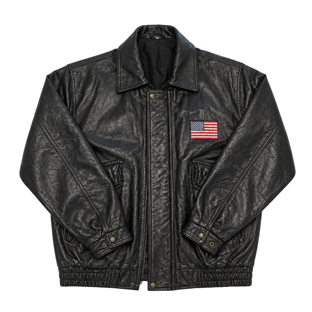 Vintage Genuine Leather Bomber Jacket Size XL God Bless America Eagle Flag 1