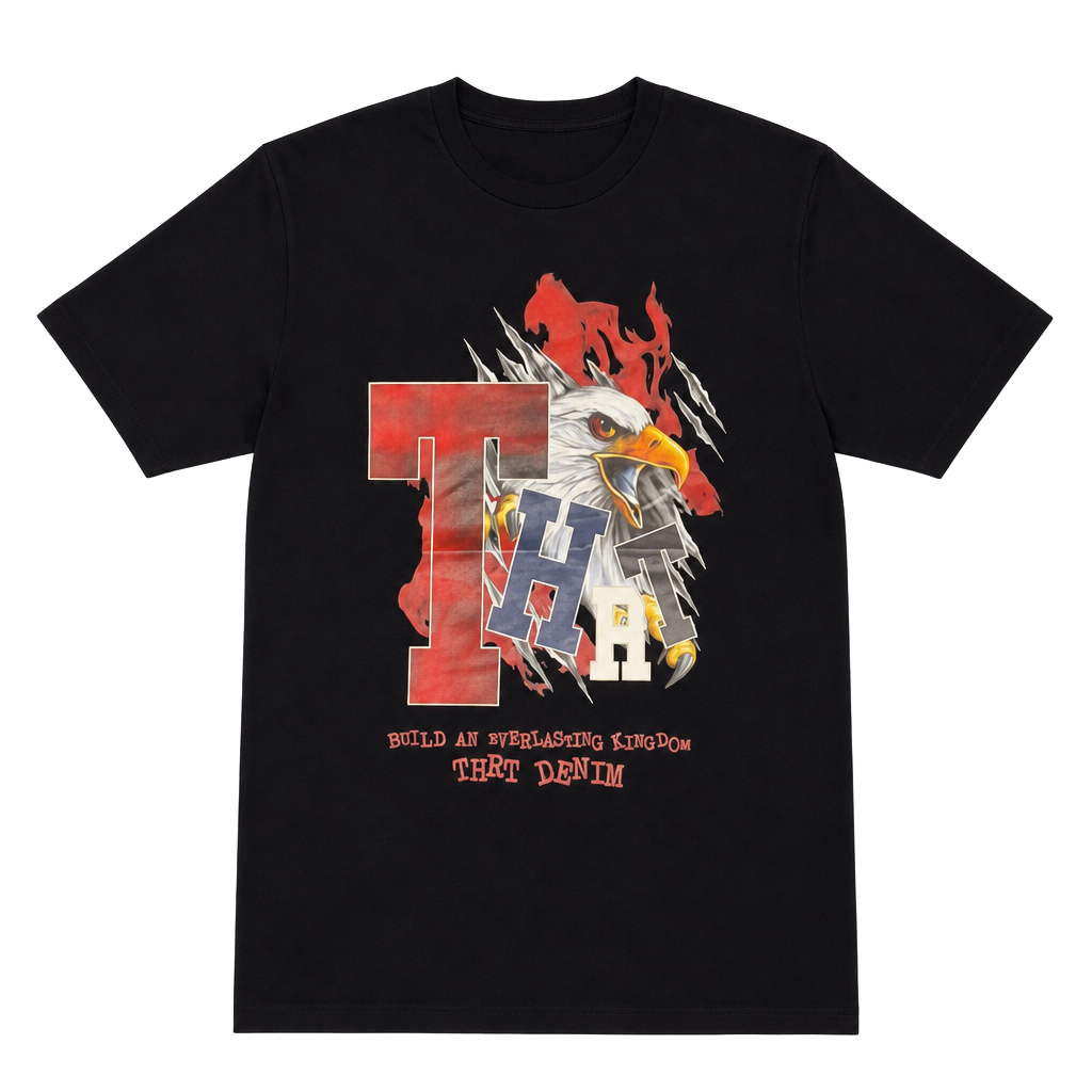 THRT Denim Eagle Graphic T-Shirt - Black 'Build An Everlasting Kingdom' 1
