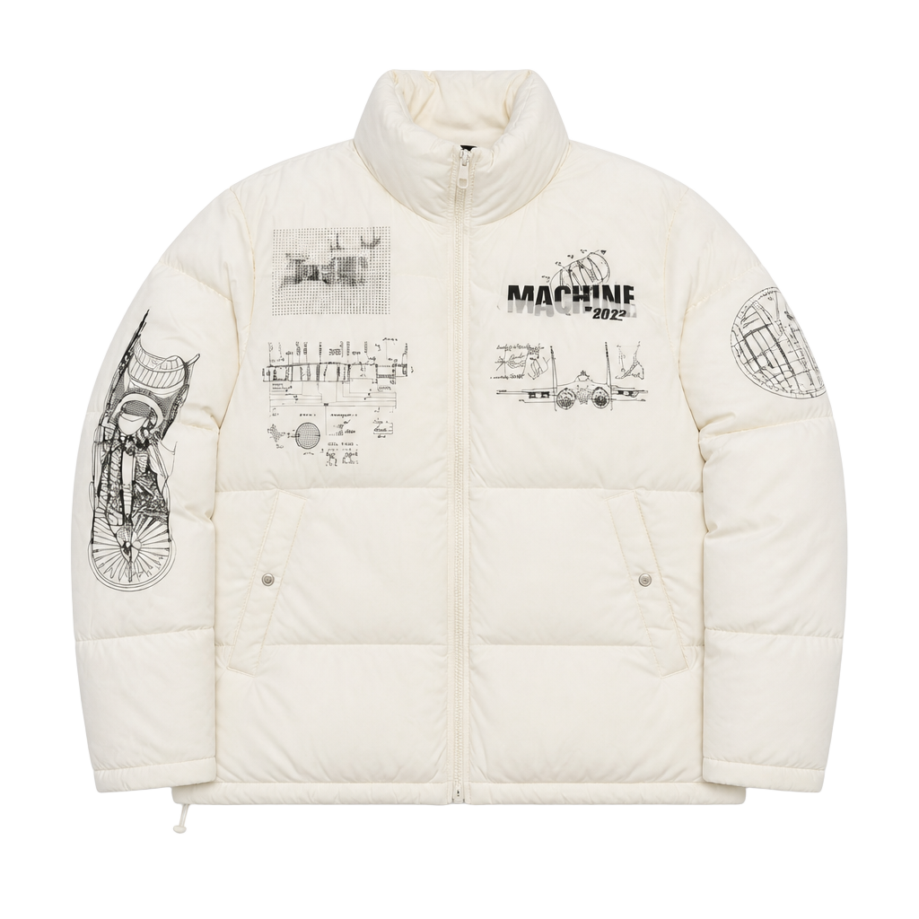 Forever 21 Men Graphic Puffer Jacket Size M White 1