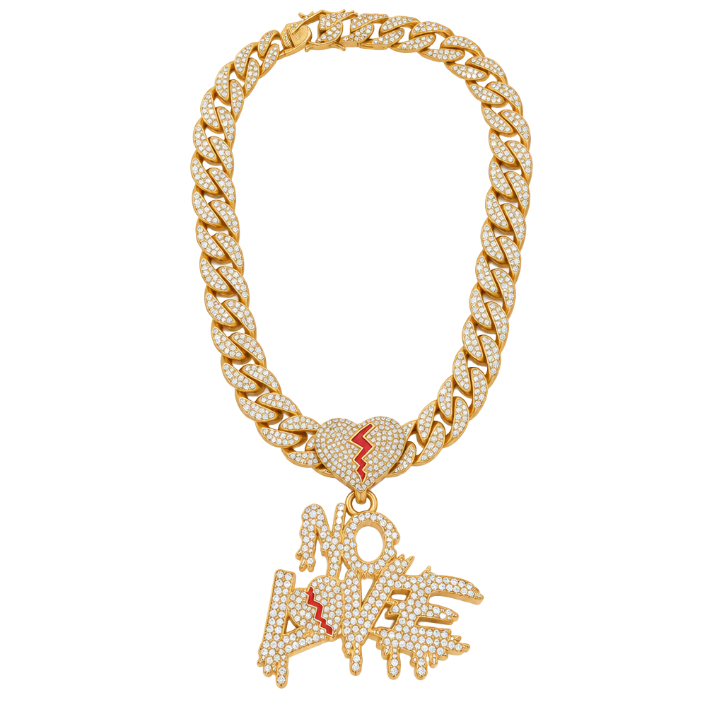 No Love Rhinestone Cuban Link Chain Necklace 1
