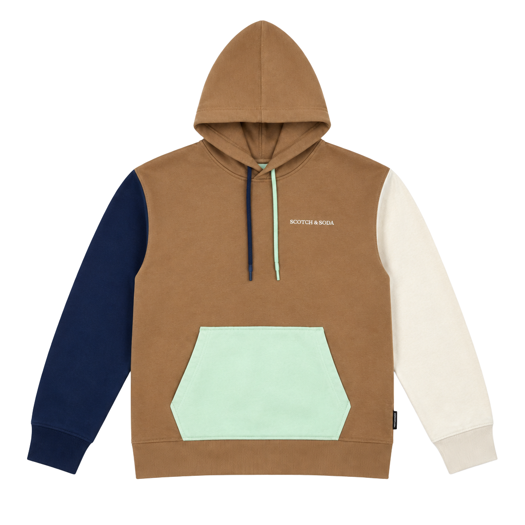 Scotch & Soda Colorblock Pullover Hoodie Men’s XL Brown Navy Cream Mint 1