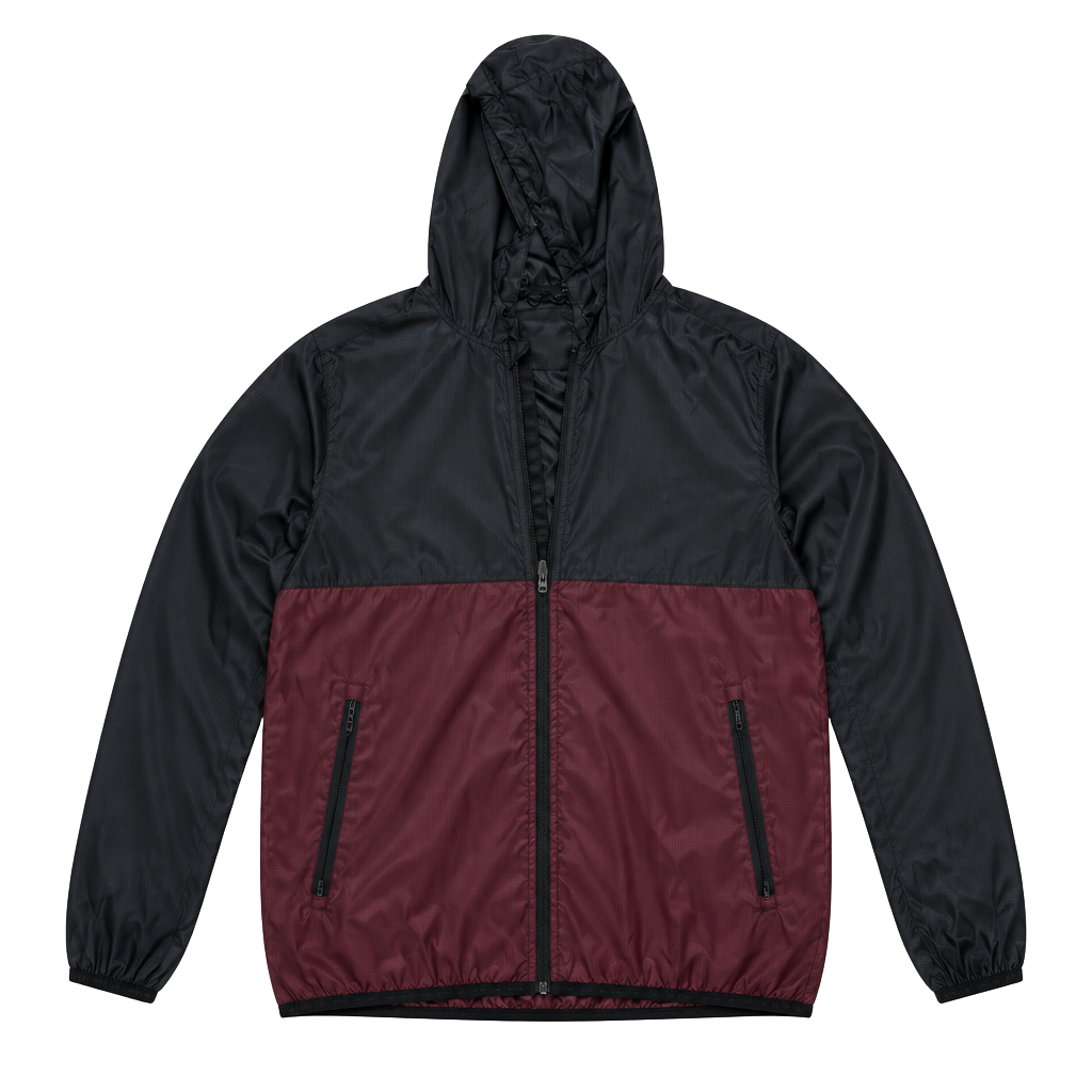 RVCA Hooded Lightweight Windbreaker Jacket Black Maroon Size M 1